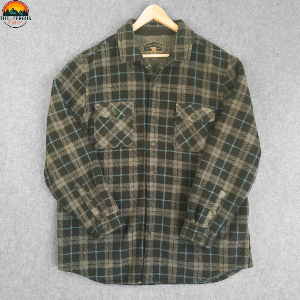 Freedom Foundry Button Front Jacket Gray Black Plaid Fleece Shacket Men's XXL